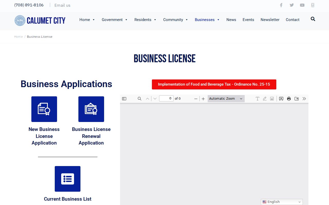 Calumet City business license resources for directory address research