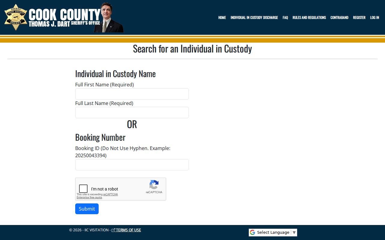 Calumet City resident lookup through the Cook County custody locator