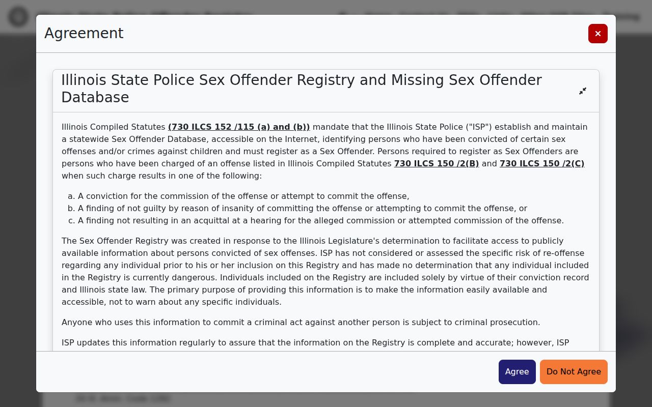 Calumet City resident lookup limits on the Illinois statutory registry